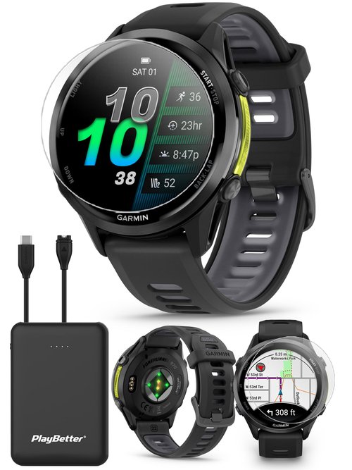 PlayBetter Garmin Forerunner 970 (Carbon Gray DLC Titanium/Black Translucent) Premium GPS Running & Triathlon Smartwatch Bundle - AMOLED, LED Flashlight Portable Charger & HD Screen Protectors