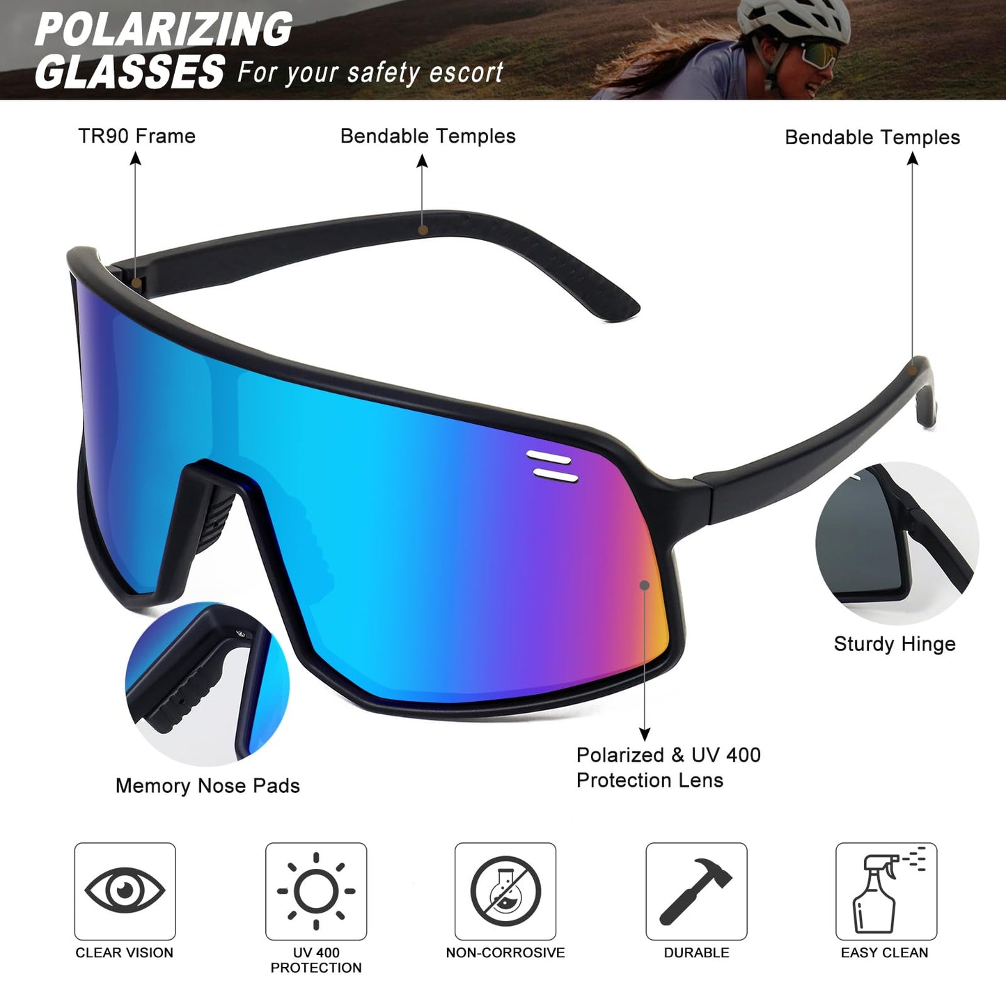 VEWOE Polarized Cycling Glasses Sports Sunglasses for Men Women UV400 Protection MTB Fishing Running Baseball Glasses
