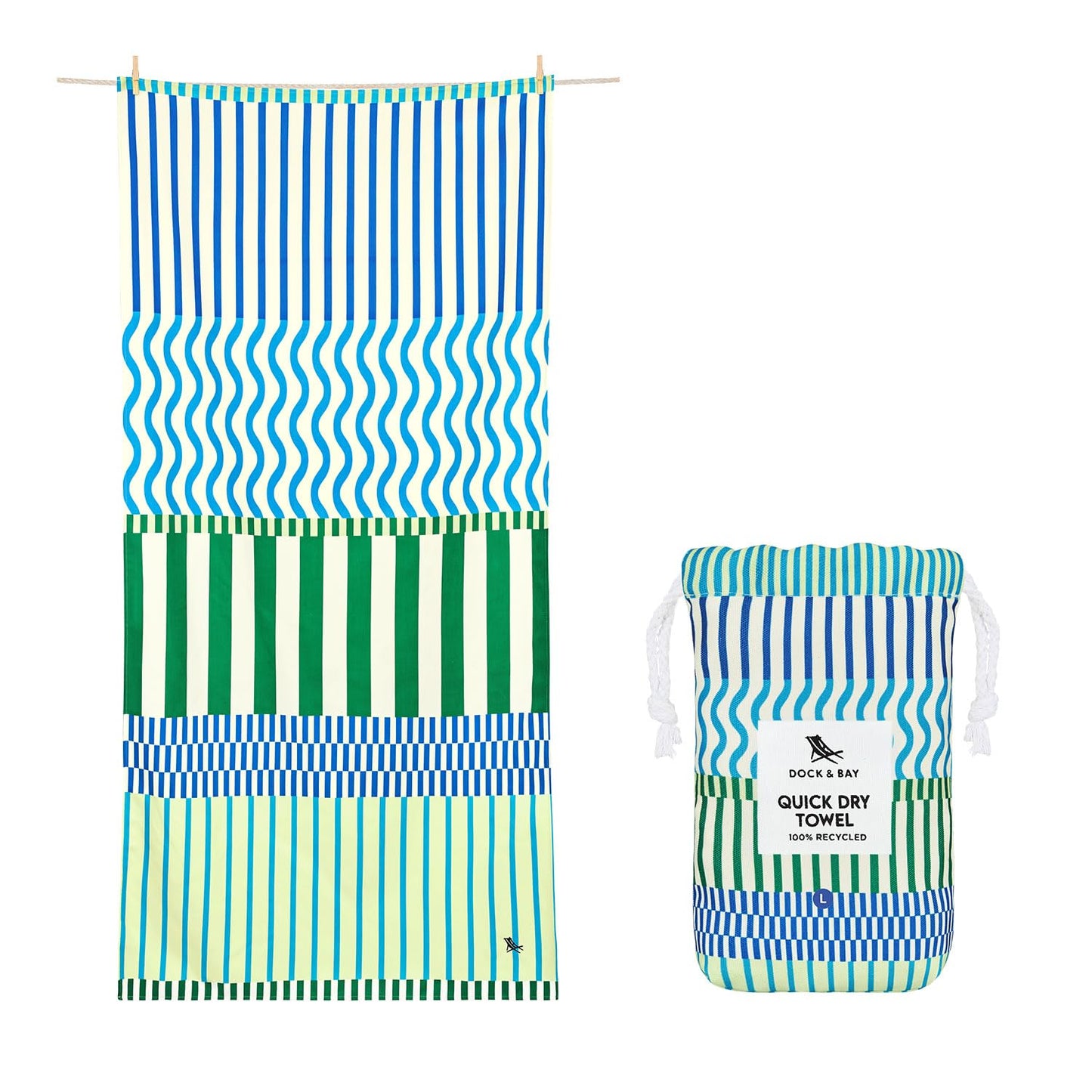 Dock & Bay Beach Towel - Quick Dry, Sand Free - Compact, Lightweight - 100% Recycled - Includes Bag - Blueberry Spritz - Extra Large (200x90cm, 78x35)