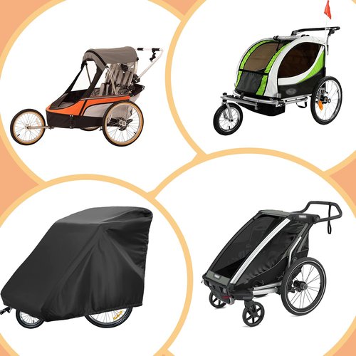 Sqodok Bicycle Trailer Cover, Waterproof Bike Trailer Storage Cover 420D Oxford Material with PU Coating, Kid's Pet Bike Trailer Cover Anti-UV, Windproof, Dustproof, 55x 33x 39 inch
