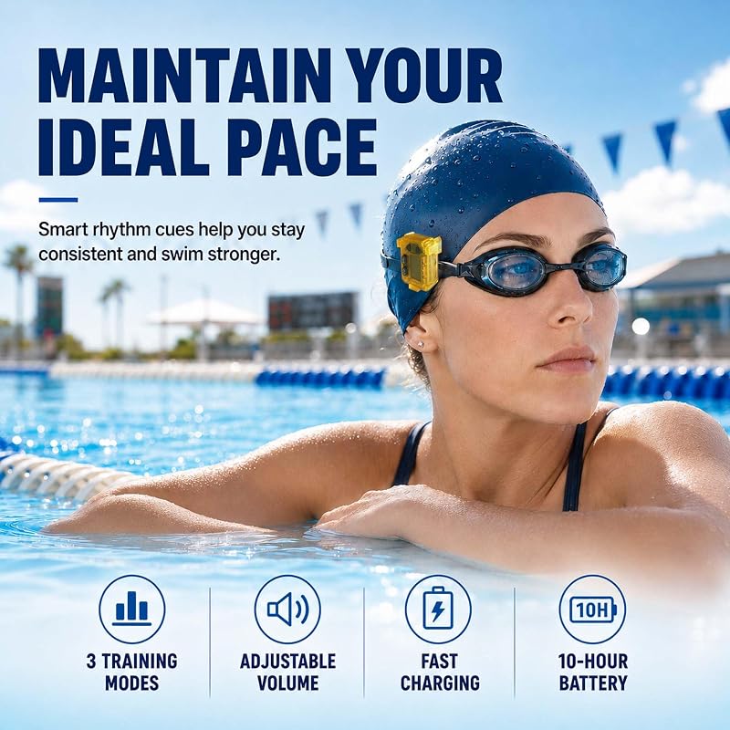 Yellow Swim Tempo Trainer IP68 Waterproof Audible Metronome & Stroke Timer - 3 Training Modes