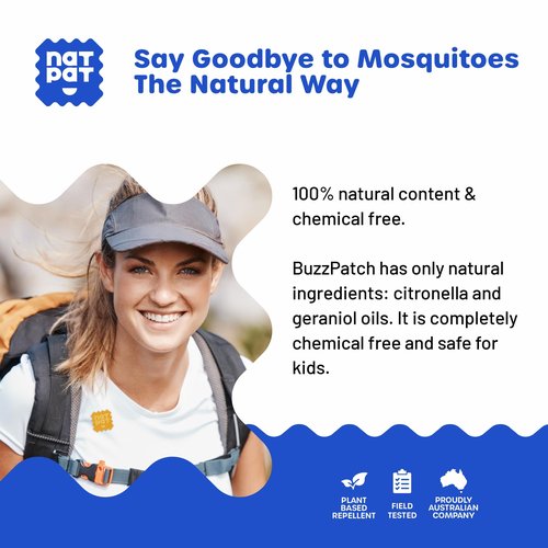 NATPAT BuzzPatch Mosquito Patches for Adults - Plant-Based Mosquito Patches, Non Toxic - The Original All Natural Citronella Essential Oil Insect Patch(40 Pack)