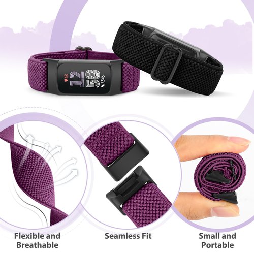 Bcuckood 5 Pack Elastic Nylon Watch Bands Compatible for Fitbit Charge 6/Fitbit Charge 5, Adjustable Breathable Replacement Stretchy Nylon Loop Wristband Sport Strap for Women Men