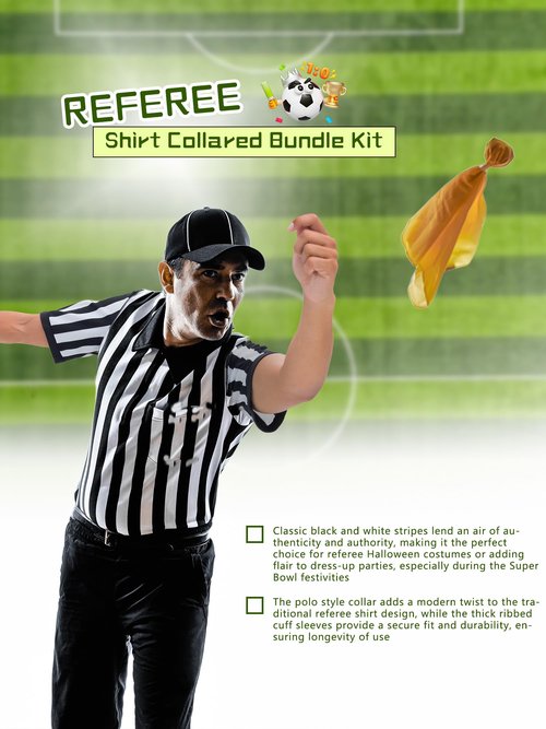 4 Pcs Men's Official Referee Shirt Football Umpire Jersey V-Neck Referee Uniform Stainless Steel Whistle for Football Basketball Soccer Games, 2 Styles (L(175-180cm))