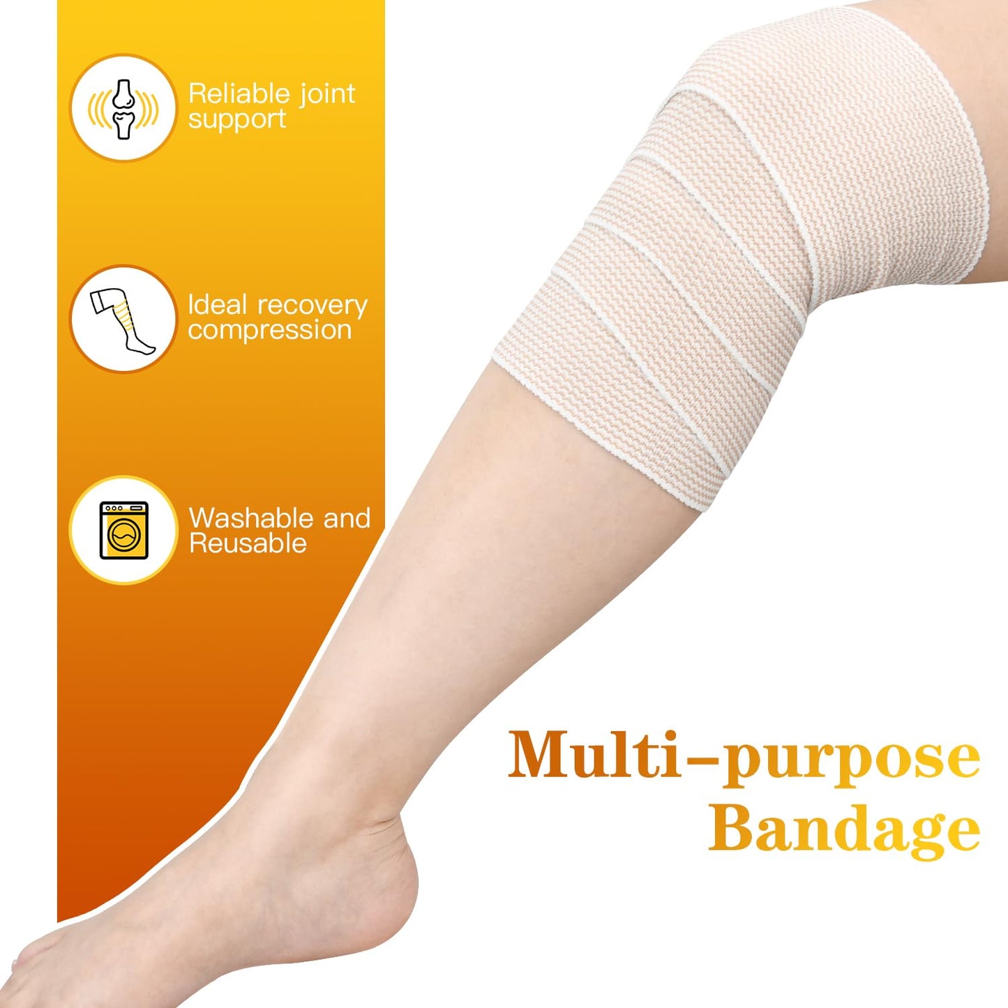 2 Pack 4" Premium Elastic Bandage Wrap, Reusable Hook and Loop Compression Wrap Bandage for Knees, Ankles, Wrists, Legs, Body