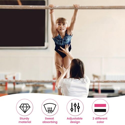 AOZUO 4 Gymnastics Gloves for Bars Girls, Gymnastics Grips Wristbands Sets Pink Black Gymnastic Hand Grips with Wristbands Gymnastic Bar Palm Protection Wrist Support for Kids Workout Exercise(S)