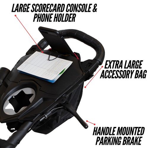 Bag Boy Nitron 3 Wheel Golf Push Cart, Easy 1 Step Open and Fold, Scorecard Console, Beverage Holder, Mobile Device Holder, Handle Mounted Parking Brake