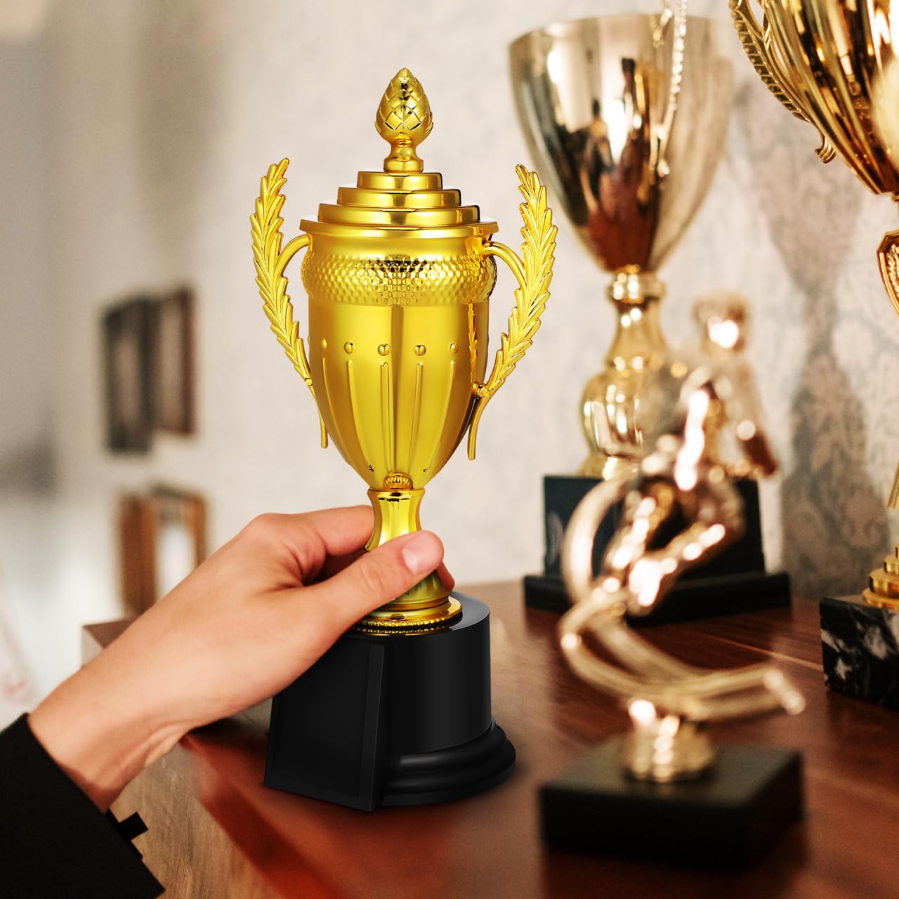 NOLITOY Large Gold Trophy Cup with Lid, 10.6 Inch Award Trophy for Soccer Football Sports Competitions, Office Decorations, and Outdoor Activities