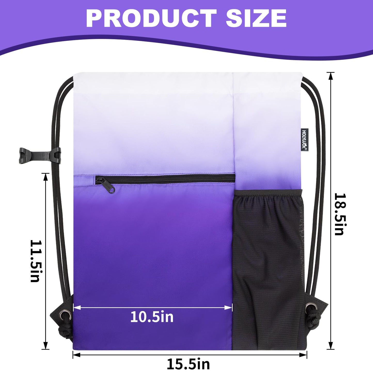 HOLYLUCK Men & Women Outdoor Sport Gym Sack Waterproof Drawstring Backpack Bag (Standard with drawstring, Gradient Purple)