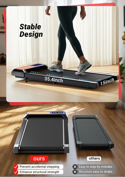 Walking Pad Treadmill, Portable Treadmills for Home, 2.5 HP Quiet Under Desk Treadmill with 5% Incline, 265 Lbs Capacity, 15" X 35.4" Running Belt Walking Pad, Home Office Walking