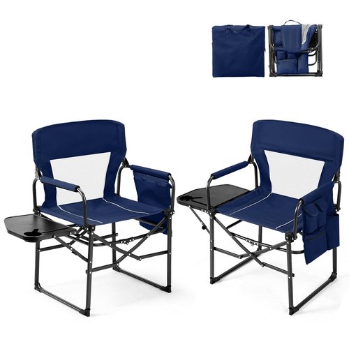 VINGLI Camping Chairs, Directors Chair, Camping Chair with Side Table & Carry Bag，Heavy Duty Camping Chairs for Adults,Portable Folding Camping Chair 2 Pack, for Beach, Fishing,Trip,Picnic,Lawn-Blue