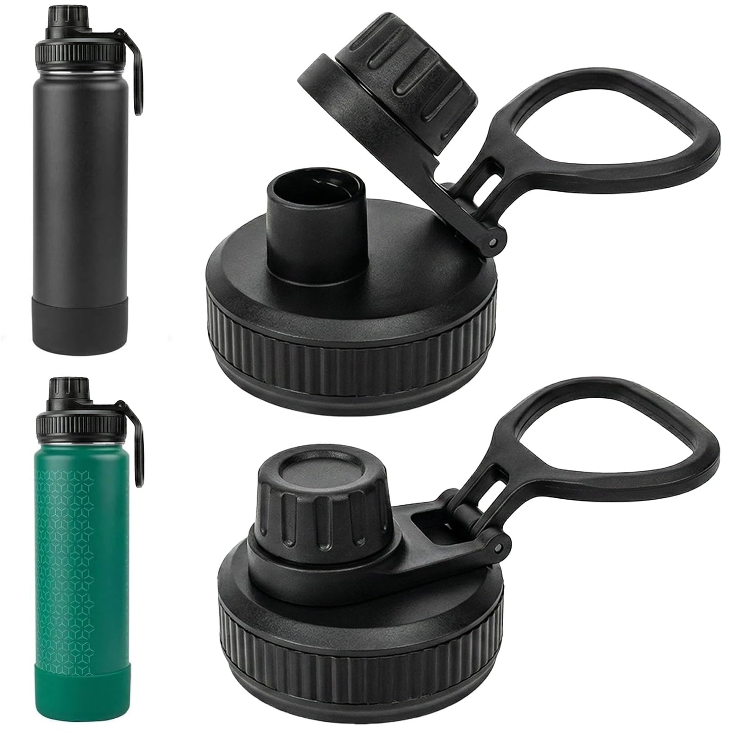 UWSTE 2 Pack Lid Replacement Compatible with Thermoflask, Leak Proof lid Fits for Thermoflask 16 18 24 32 40 64oz Wide Mouth Bottle, Handle Easy to Carry, BPA Free.