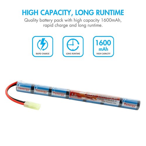 Tenergy Airsoft Battery 8.4V 1600mAh NiMH Stick Style Batteries w/Mini Tamiya Connector, Replacement Battery for Airsoft Rifle AEG Guns AK47 CYMA RPK PKM