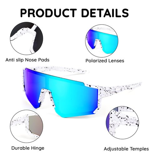 AGGKKY Kids Sunglasses, Youth Baseball Sunglasses for Boys Girls, Polarized Sun Glasses UV400 Sports Cycling Shades Lightweight Frame for Kids Ages 8-14 (White Frame, Blue Lens)