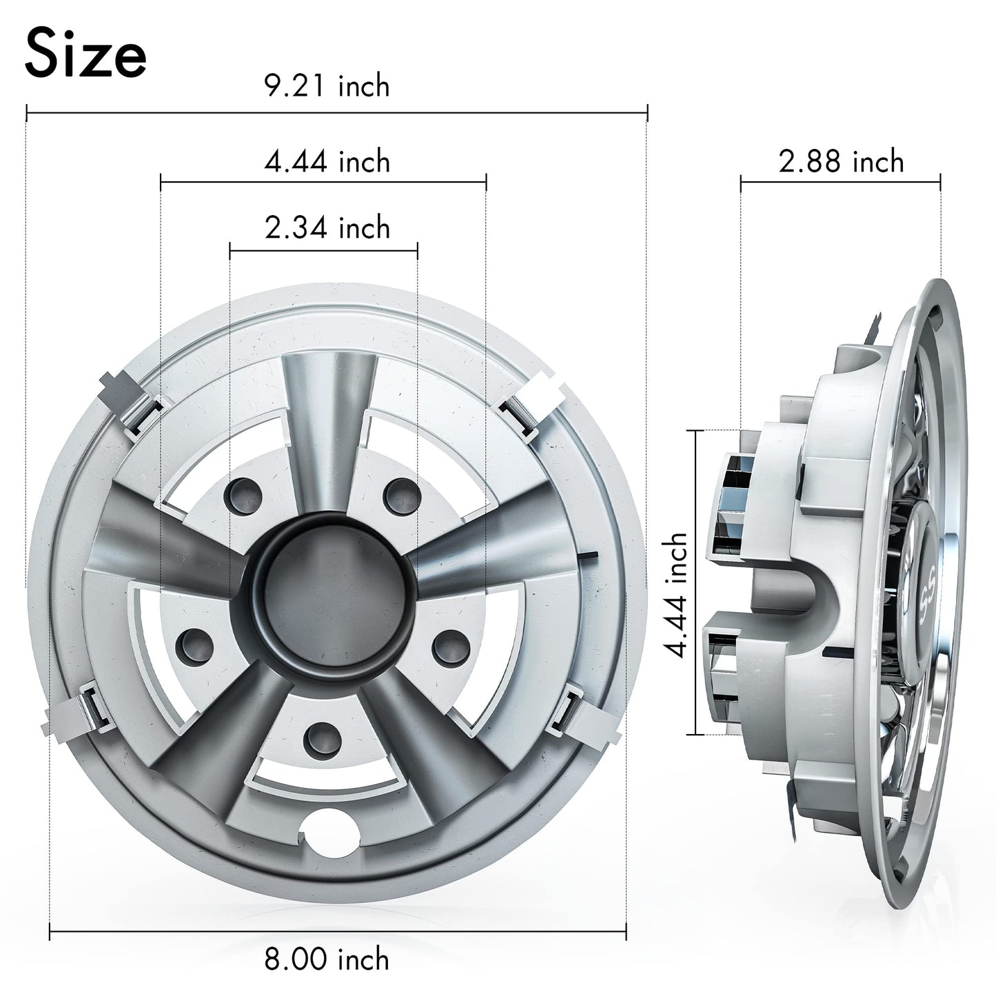 10L0L Golf Cart SS Wheel Covers Hub Caps for EZGO, Club Car, Yamaha - 8 Inch Snap-on Installation, Chrome, Set of 4