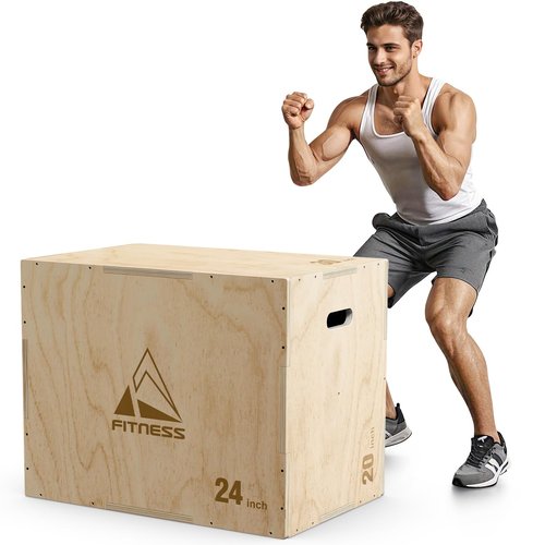 Rendpas 3-in-1 Wooden Plyo Box, Plyometric Jump Box with 18mm Thick Board and No-Slip Surface, 450lbs Weight Capacity Box Jumps for Home Gym Training (20"×24"×30"(56LB))