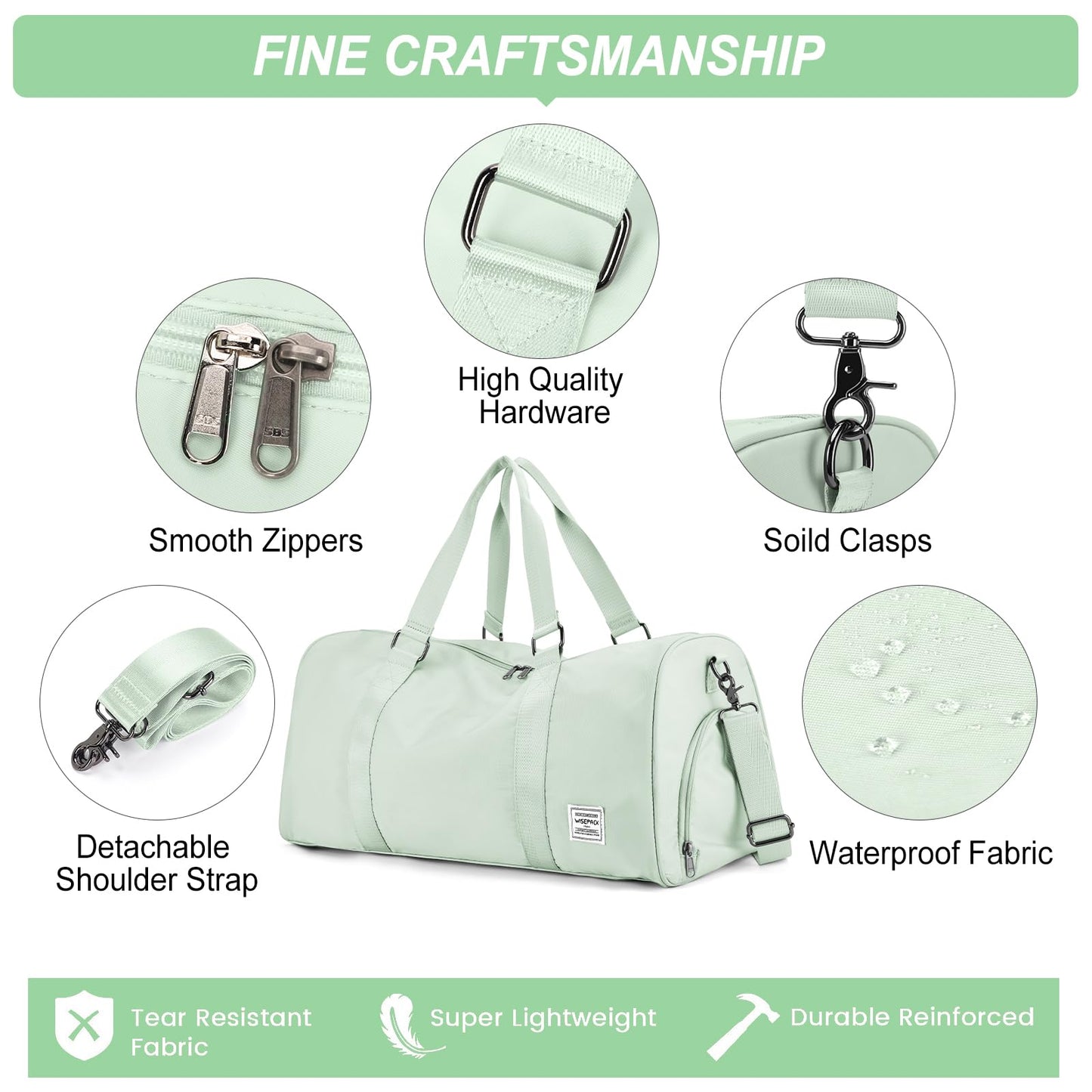 Gym Bag for Women Men with Shoe Compartment,Small Travel Duffle Bags for Traveling Overnight Weekender Bag Personal Item Travel Bag Large Sport Bag Workout Bag Light Green