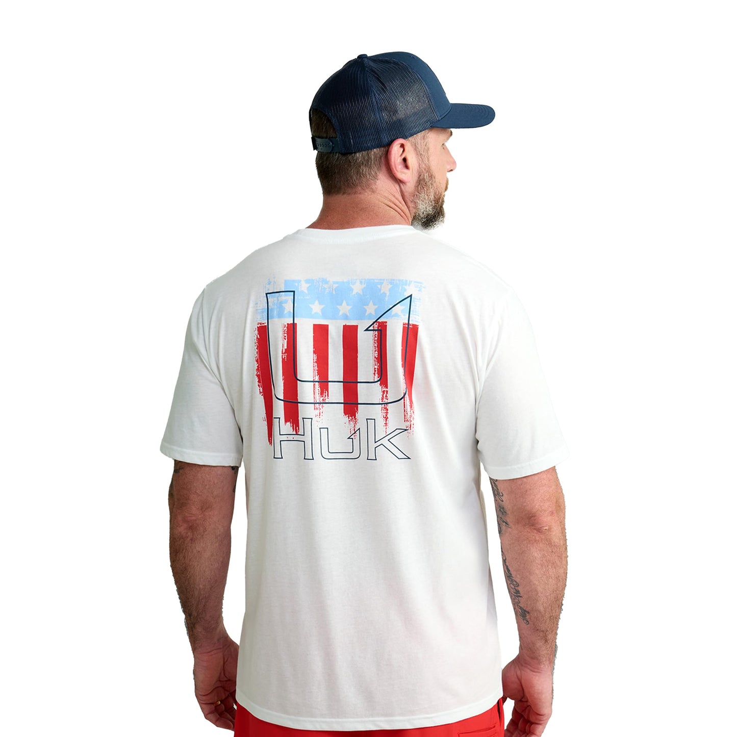 HUK Mens Fishing Graphic Tee, Performance Short Sleeve, Quick-Dry, Salute - White, Large