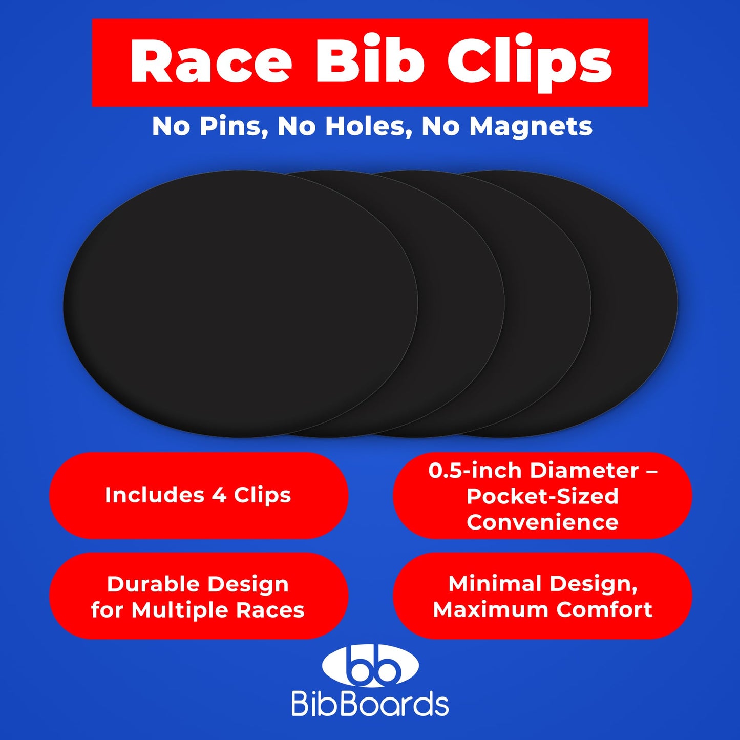 bibSNAPS Race Bib Clips - Safety Lock Fasteners - Secures Running, Marathon, Cycling and Event Number, Non Magnetic, Easy to Use, Soft & Reusable - Replacement for Pins & Magnets - Solid Black (4pcs)