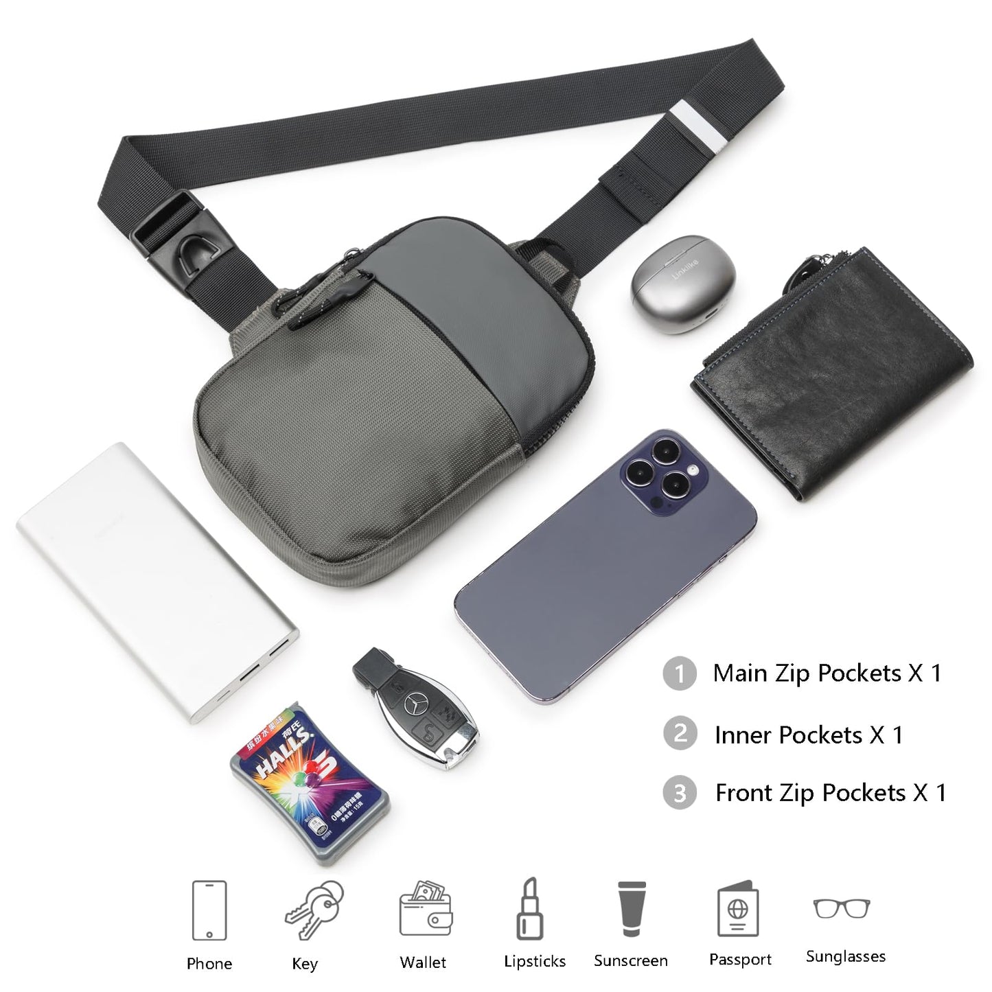 higouta Mini Sling Bag for Men Women, Small Crossbody Casual Utility Chest Phone Bag for Travel Workout