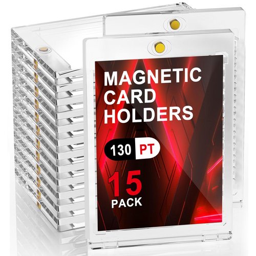 ToBeAce 130pt Magnetic Card Holders, 15ct One Card Touch Holder for Trading Cards, Baseball Card Protectors Hard Plastic, Magnetic Thick Card Display Case for Sports Cards, Game Cards