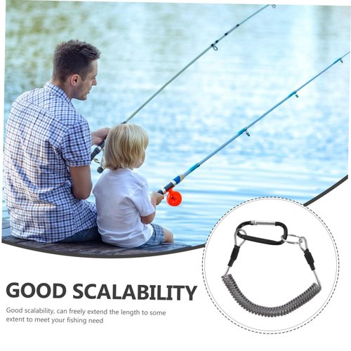POPETPOP 2Pcs Protective Safety Rope Spring Coiled Fishing Lanyard with Carabiner Elastic Tether for Fishing Gear Durable Wire