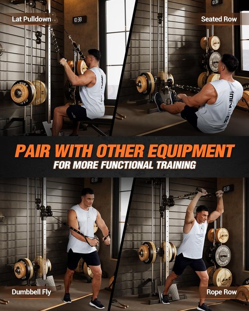 Wall Mount Cable Station, 18 Position Height Adjustable LAT Pulldown Machine with Dual Pulley System, Heavy Duty Cable Crossover Machine for Home Gym Fitness Equipment