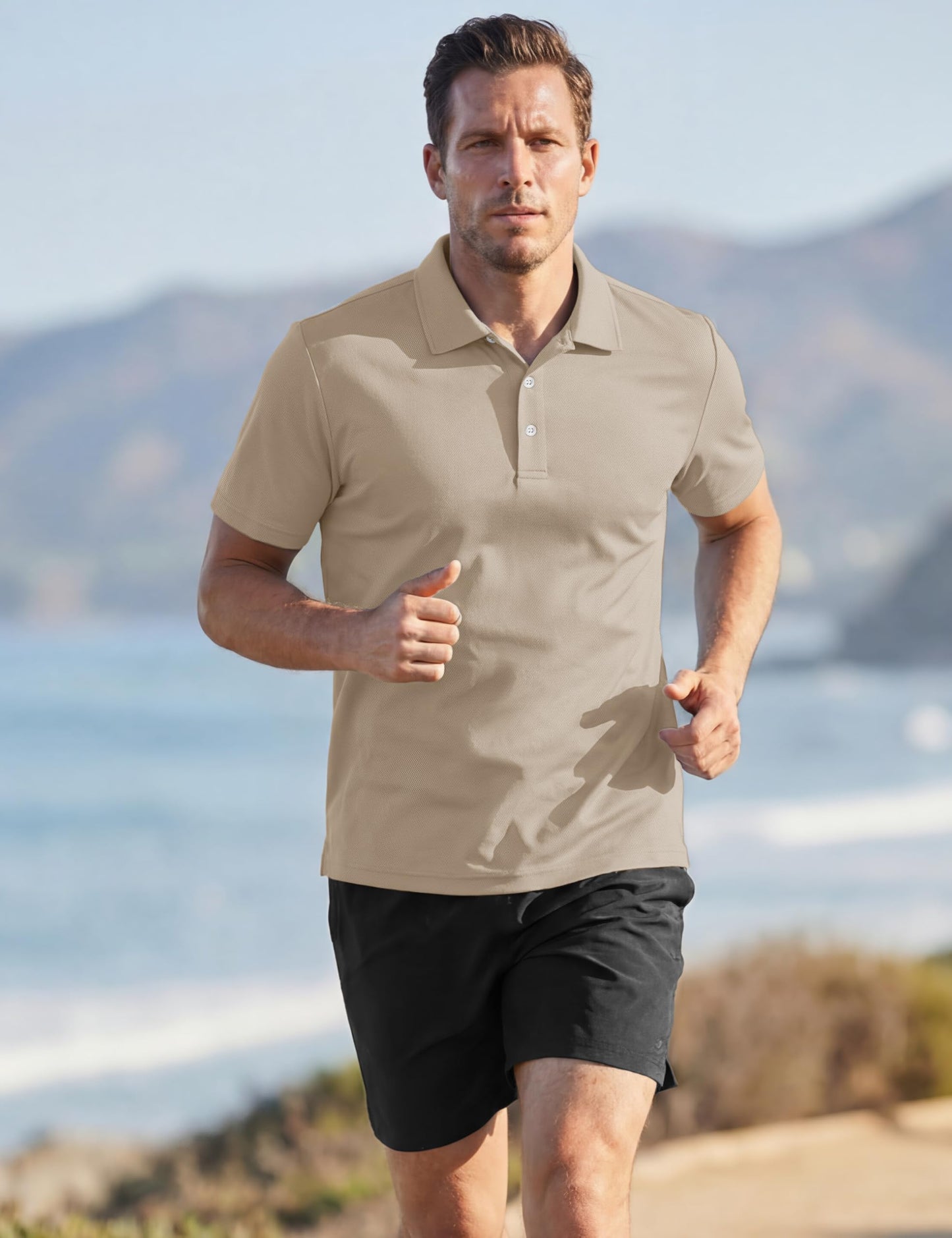 TACVASEN Mens Golf Shirt Dry Fit Mens Polo Shirts Short Sleeve Performance Golf Polos for Men with Collar Work Shirts Khaki, 3XL