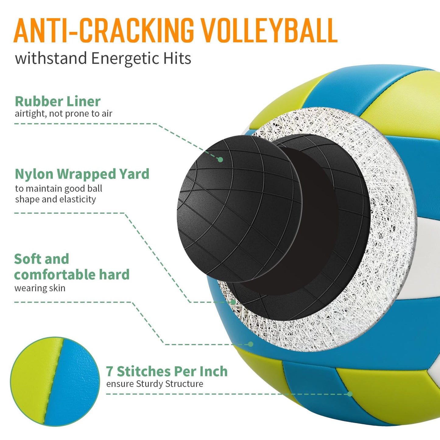 Olybeaka Official Size 5 PU Volleyball with Soft Touch for Indoor Outdoor, Waterproof & Durable Volleyball for Beach Park Games Gym Practice with Pump and Heavy Duty Mesh Bag