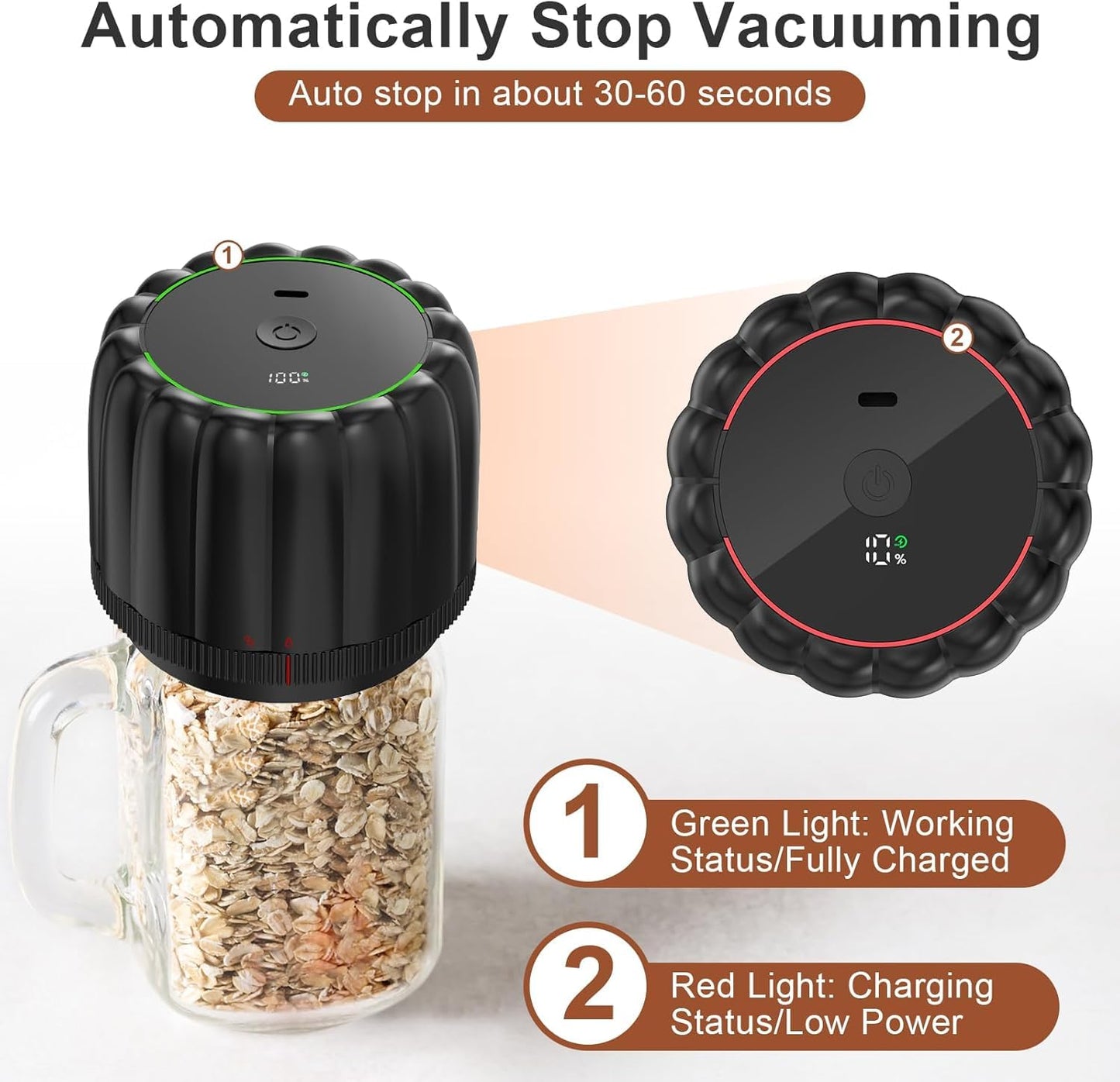 Bunyta Electric Mason Jar Vacuum Sealer Kit - Portable Jar Vacuum Sealer for Canning Jars, with Wide and Regular Mouth Mason Lids