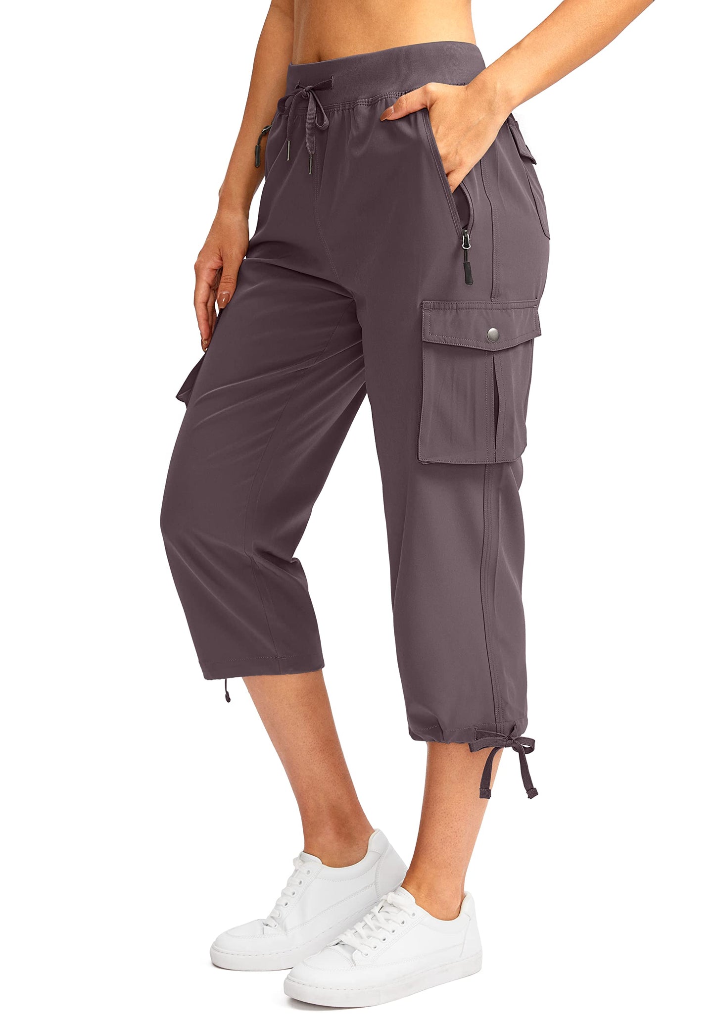 Soothfeel Women's Cargo Capris Pants with 6 Pockets Lightweight Quick Dry Travel Hiking Summer Pants for Women Casual (Dusty Purple, 3XL)