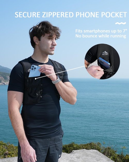 Zelvot Running Vest for Women Men, USA Original Patent, Adjustable Chest Straps Running Hydration Vest with 500ml Soft Flask, Lightweight Reflective Hydration Backpack for Hiking Marathon - M/L