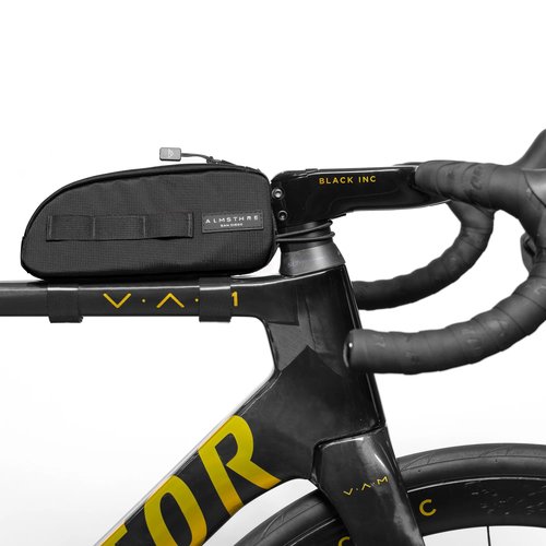 ALMSTHRE Top Tube Bag 8'' x 2'' x 3'' - Midnight Black | Waterproof, Secure & Stable ??Universal Bike Storage with Versatile Mounting ??Fits Essentials | Adventure-Ready Cycling Gear