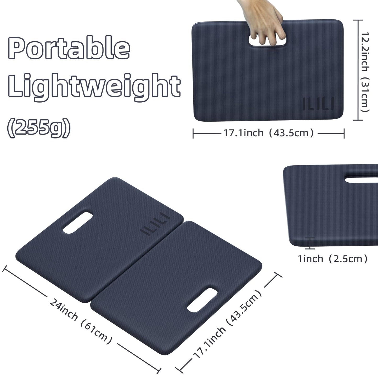 ILILI Yoga Knee Pad Foldable, TPE Soft Cushion 1inch for Knee Push-ups, Plank Support Pad, Elbow/Knee Support Folding Pad, Portable and Lightweight for Yoga Pilates, Fitness Exercise, Outdoor