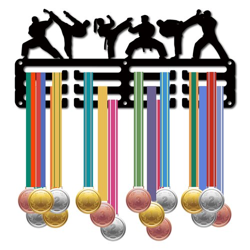 CREATCABIN Karate Medal Holder Medal Hanger Display Rack Sports Metal Hanging Awards Iron Small Mount Decor Awards for Wall Home Badge Race Running Gymnastics Swimming Medalist Black 11.4 x 5.1 Inch