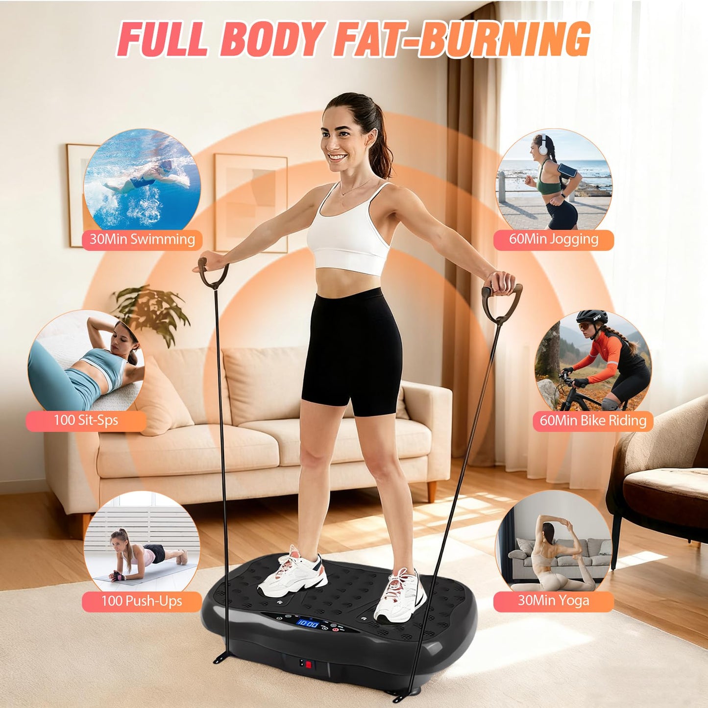 Also GO Vibration Plate Exercise Machine, 200-Level & 10 Workout Modes Vibration Board for Weight Loss/Lymphatic Drainage, 400lbs Capacity with Resistance Bands, Full Body Platform for Home Fitness