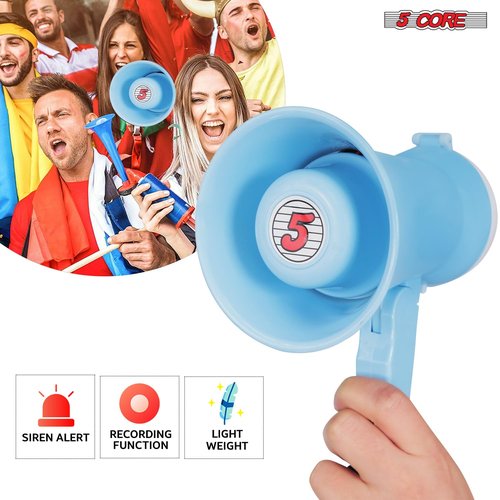 5Core Megaphone Bullhorn Speaker 15W Mini Battery Power Bull Horn w Loud Siren 400 Yard Range Noise Maker HW-1 Sky BLU