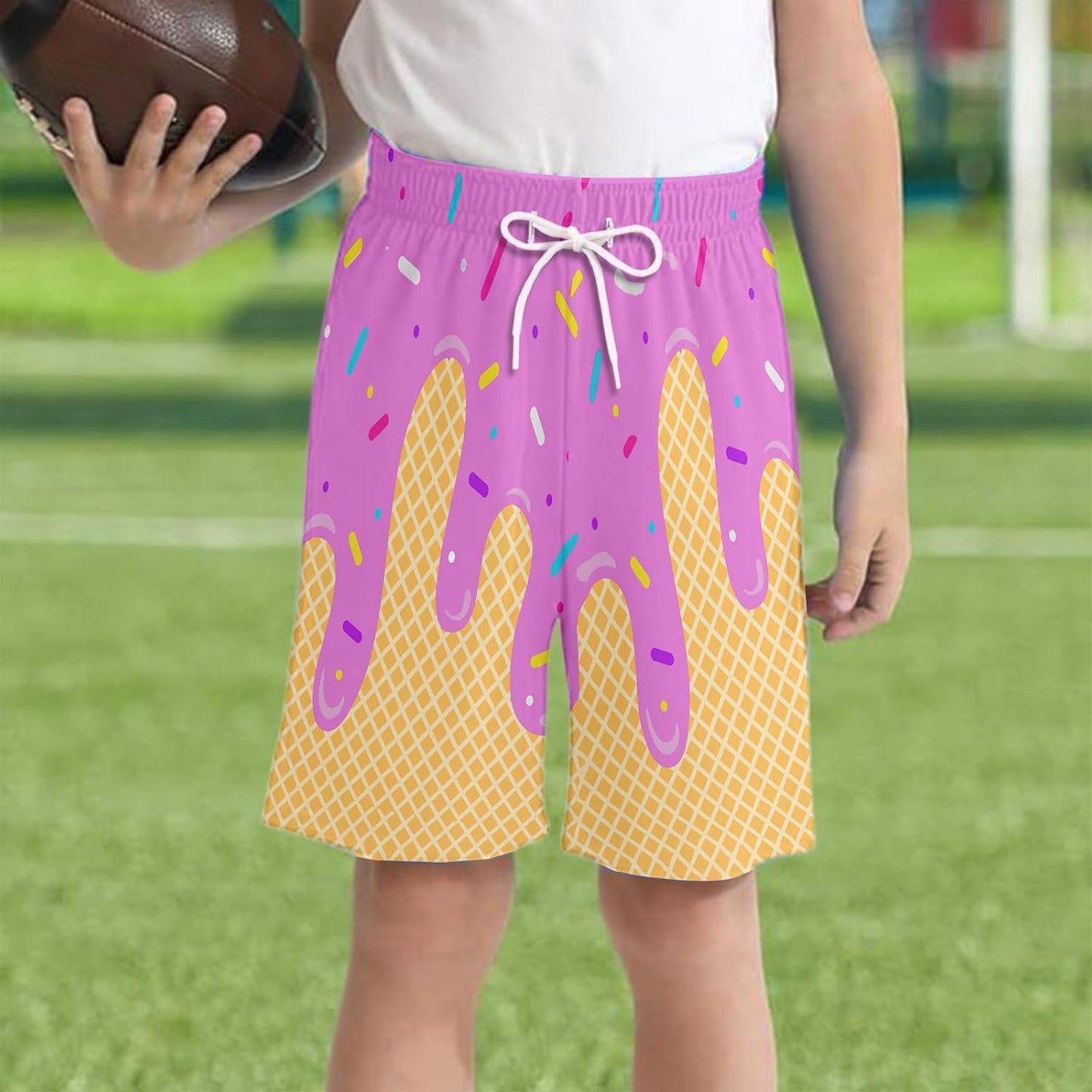 Ice Cream Boy Baseball Shorts Waffle Or Cone Preppy Shorts,Kids Youth Ice Cream Drip Track Short Pants