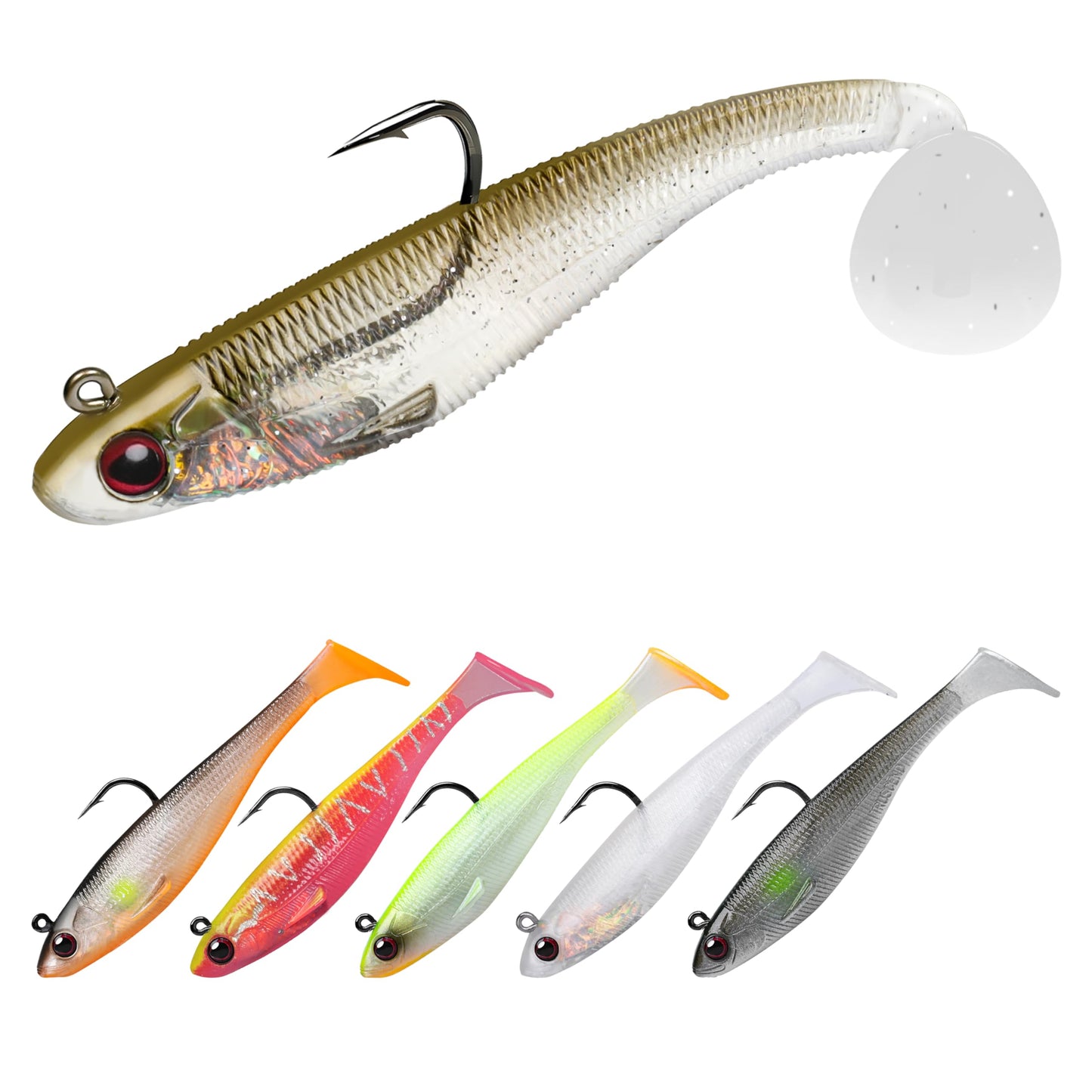 TRUSCEND Fishing Lures for Bass Trout Jighead Lures Paddle Tail Swimbaits Soft Fishing Baits Freshwater Saltwater Jigging Bass Fishing Gear Gifts for Men