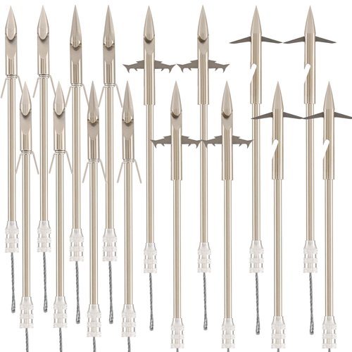 BKEBOLTS 16PCS 4 Types Fishing Darts Slingshot Arrow Silver Steel Fishing Slingshot Reel Dart for Adult Bowfishing Hunting Shooting Fishing