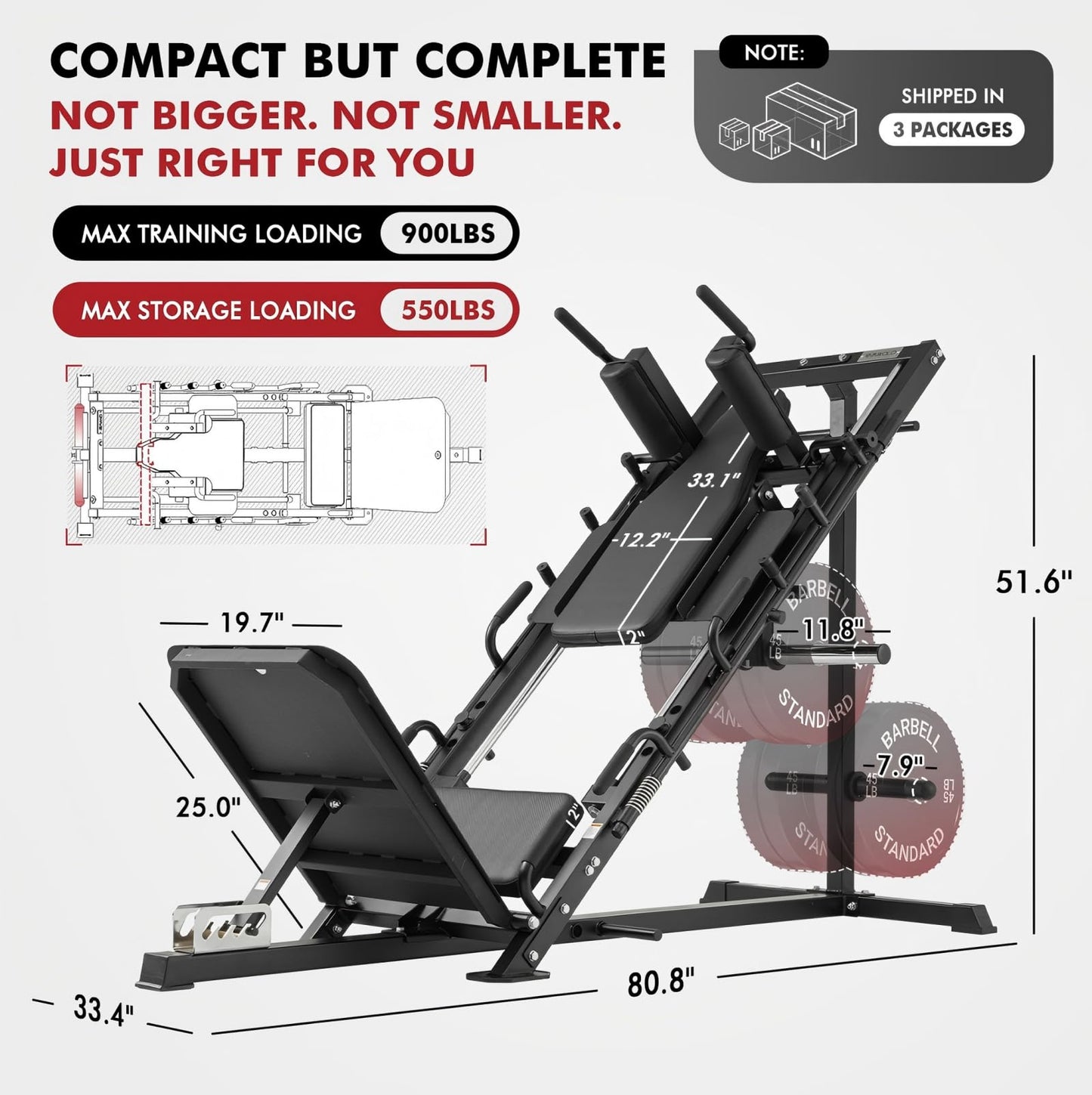 Mikolo Leg Press Hack Squat Machine Combo, Leg Press Machines for Home Gym with Linear Bearing, Hack Squat Machine with Rear and Front Band Pegs, Leg Machine for Full Range Leg Training, Black