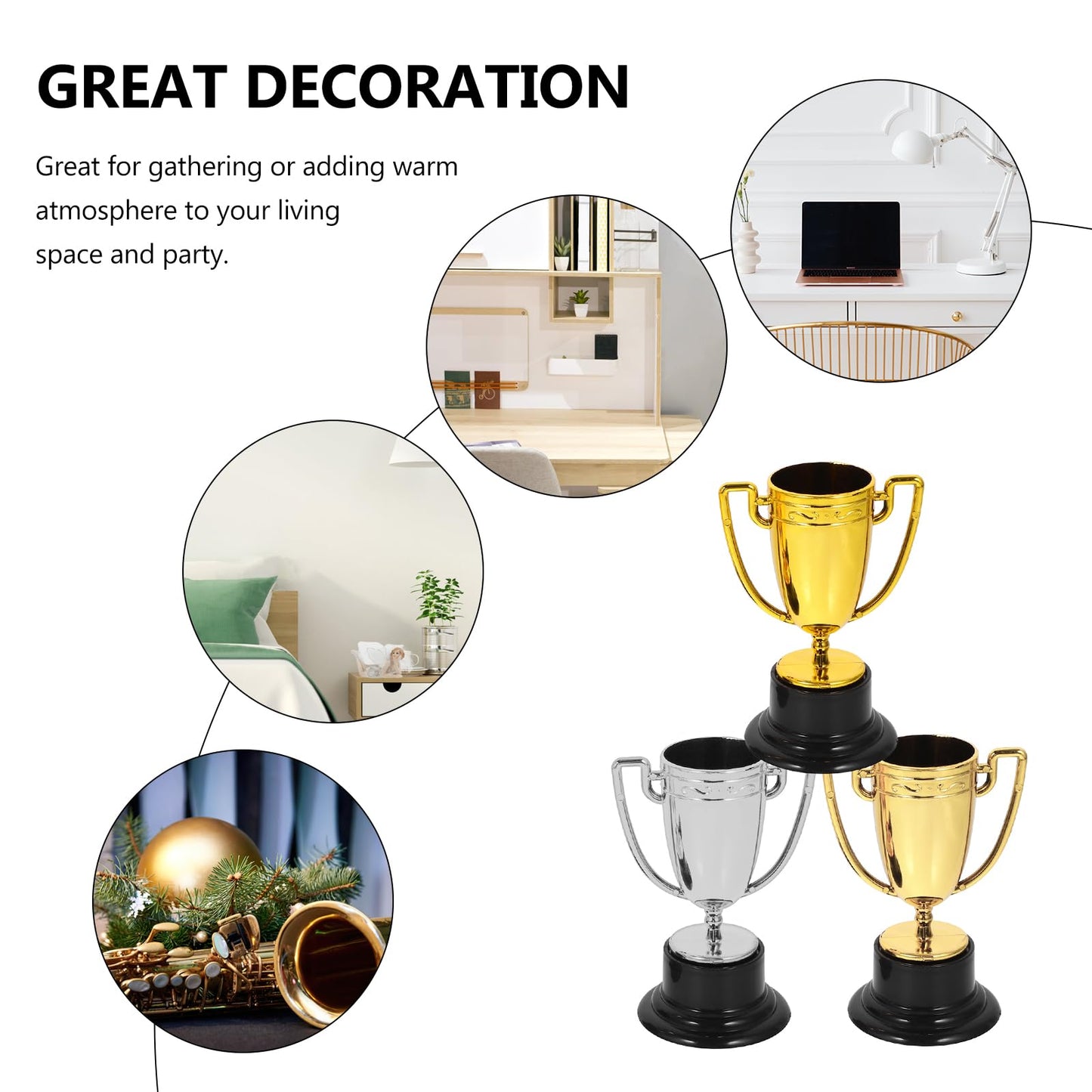 JOINPAYA 3pcs Mini Plastic Trophies Cup: Awards Gold Trophy Shiny Golden Winner Medals Small Bulk Award School Rewards Sport Tournament Prize