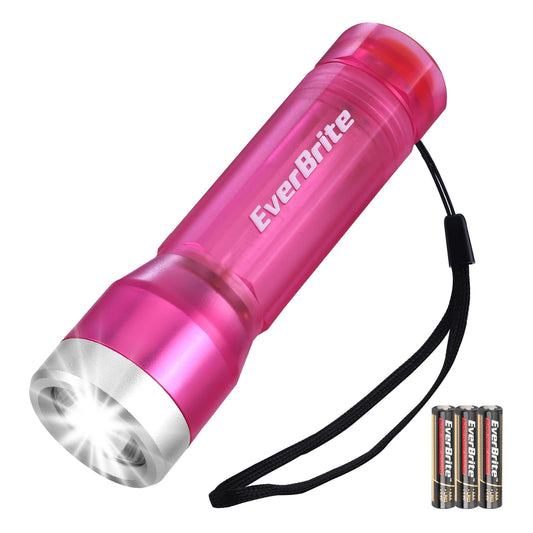 EverBrite Small Flashlight, Compact LED Flash Light with 3 Modes, 3 AAA Batteries Included, Water-Resistant Mini Flashlight for Home,Emergencies and Camping, Pink, 1 Pack