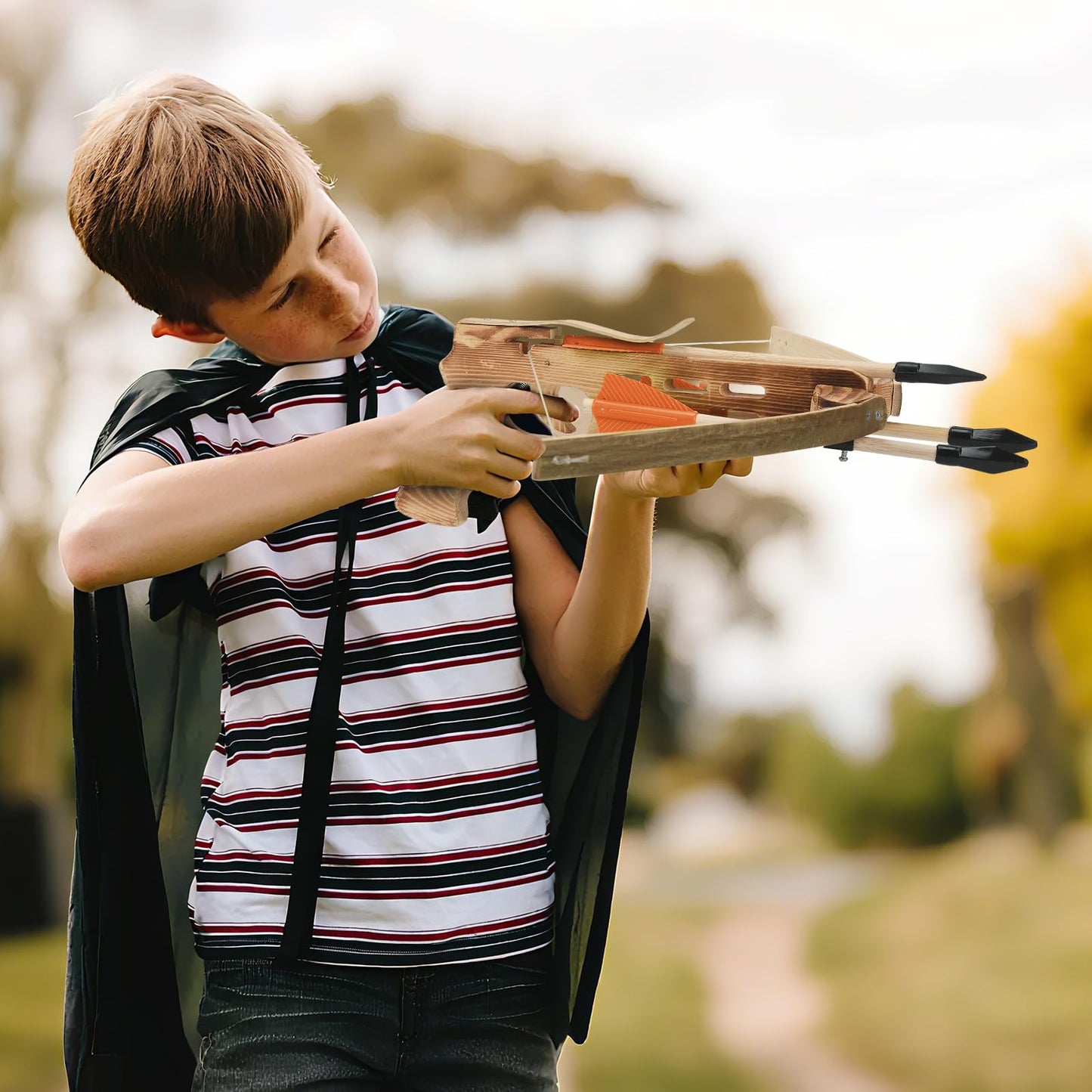 Crossbow Toy Set for Kids with 12 Wooden Arrows and Quiver, Outdoor Archery Play Set for Boys and Girls, Cross Bow Games for Adventure & Backyard Shooting Toy, Red