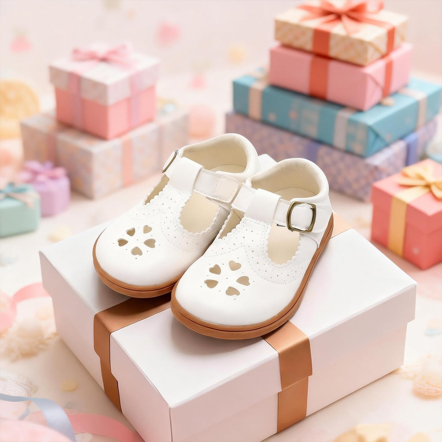 LeIsfIt Mary Jane Dress Shoes for Girls Toddler Girl School Uniform Shoes Wide Ballet Flats for Party Church White Pink 6 Toddler