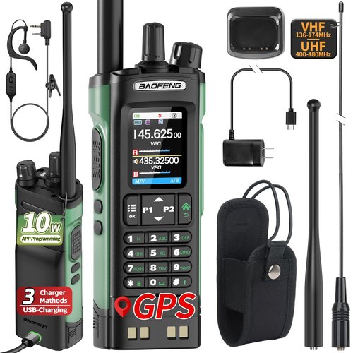 BAOFENG UV-32 Ham Radio Long Range 10W Rechargeable Walkie Talkies UV32 5RM K5 Handheld Two Way Radio NOAA Weather Radio with GPS,APP Programming,Copy Frequency,USB-C Charging for Survival Gear