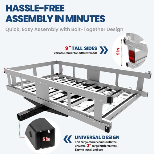 50" x 29.5" x 9" Hitch Cargo Carrier w/Ramp Foldable, 800 LBS Capacity Hitch Mount Cargo Carrier, 41.5“ Ramp, Steel Wheelchair Carrier Mobility Scooter Ramp, 2" Hitch Receiver for SUV Truck Van Car