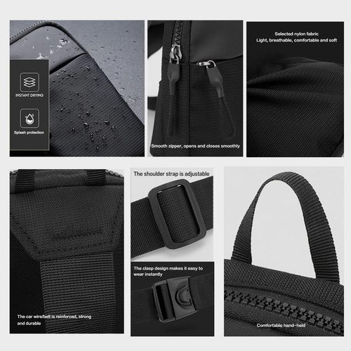 Mini Crossbody Bag – Waterproof Waist Pack with Dual Pockets for Men & Women, Hands-Free Running Fitness Travel Phone Holder, Adjustable Strap for Gym, Hiking, Outdoor Activities Large Black