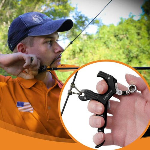 LWANO Archery Compound Bow Release Aids Trigger 3-4 Finger Adjustable Wristband Thumb Arrow Release Aids for Adults Youth Hunting Shooting Training Accessories (Black)