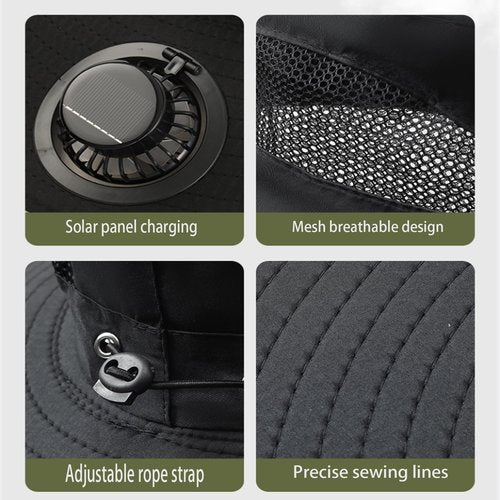 Hat with Fans Solar Power, Wide-Brim Sun Hat with 2 Solar Fan for Men Women, UPF 50+ Bucket Fishing Hat with Fan Built in (US, Alpha, One Size, Large, Petite Plus Size, Black)